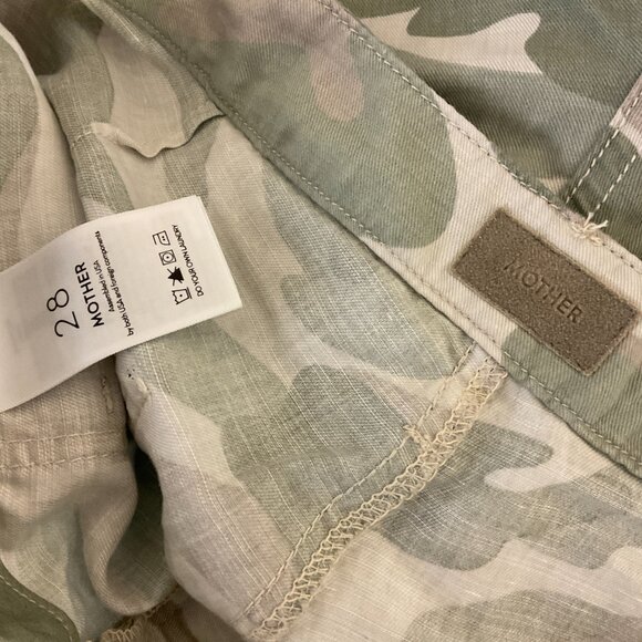 Mother The Shaker Chop Crop Fray Pants 28 Desert Print Green Beige Cream New NWT - Picture 11 of 11